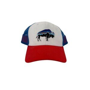 Patagonia Mesh‎ Trucker Hat With Buffalo Logo  Blue & Red FLAW
